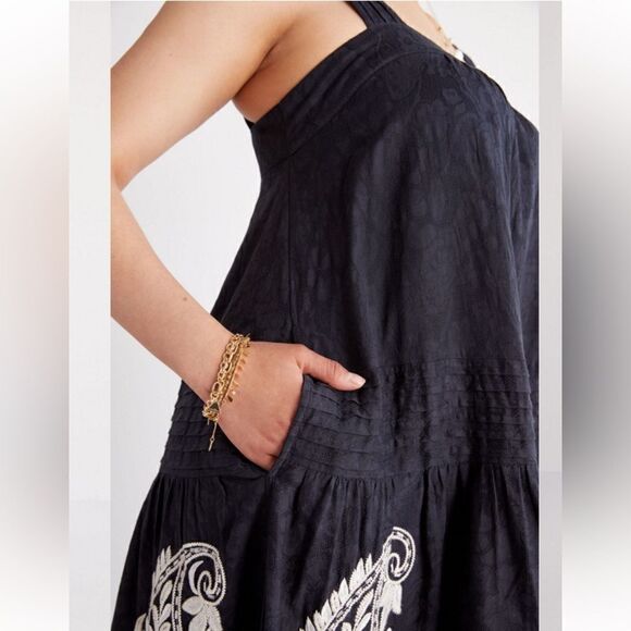 Anthropologie Felicity Embroidered Maxi Dress Women’s Size Small Black/Ivory - Picture 2 of 14